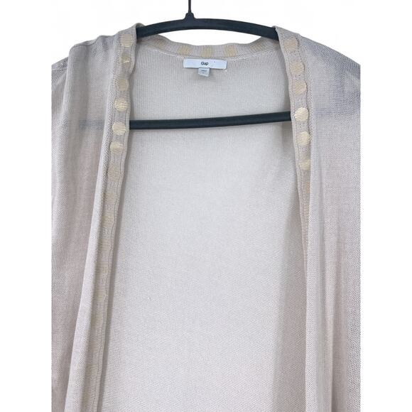 GAP | L | Cardigan Sheer Open Front Sweater Large Sequin Mesh Trim Cream Beige - Picture 3 of 7